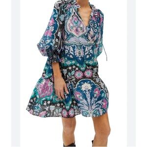 Mariacher Algea V neck ruffle long sleeve knee length dress floral flowy XS